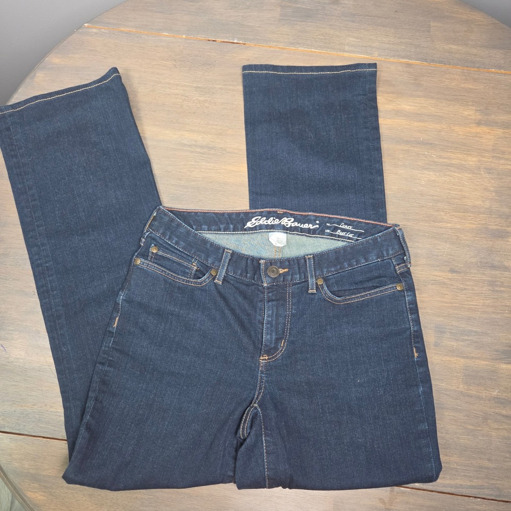 Eddie Bauer Women's 4 Curvy Bootcut Jeans Stretch Deep Rinse Dark Wash Blue